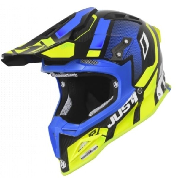 Motokrosová prilba JUST1 J12 VECTOR fluo žlto/modro/carbonová